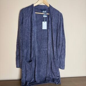 Barefoot Dreams Women's Blue Lite Cardigan Heathered Open Front Pockets Size S